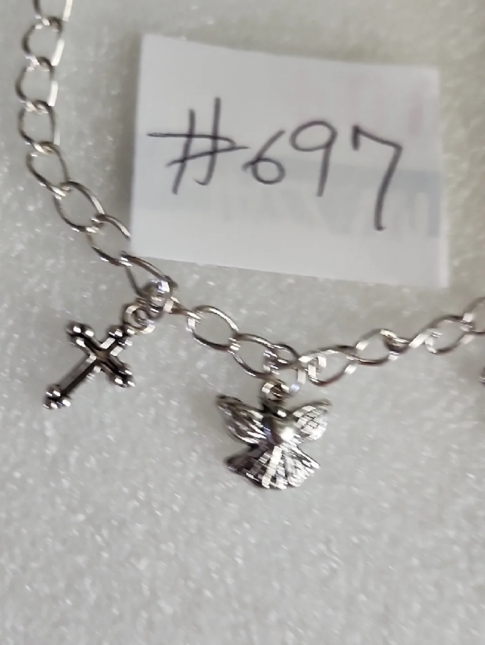 Hand Crafted Silver Angel & Cross Charm Bracelet Anklet